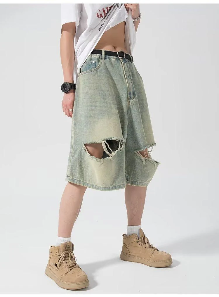 Title 21, Shorts de jeans rasgados masculinos, soltos e m...