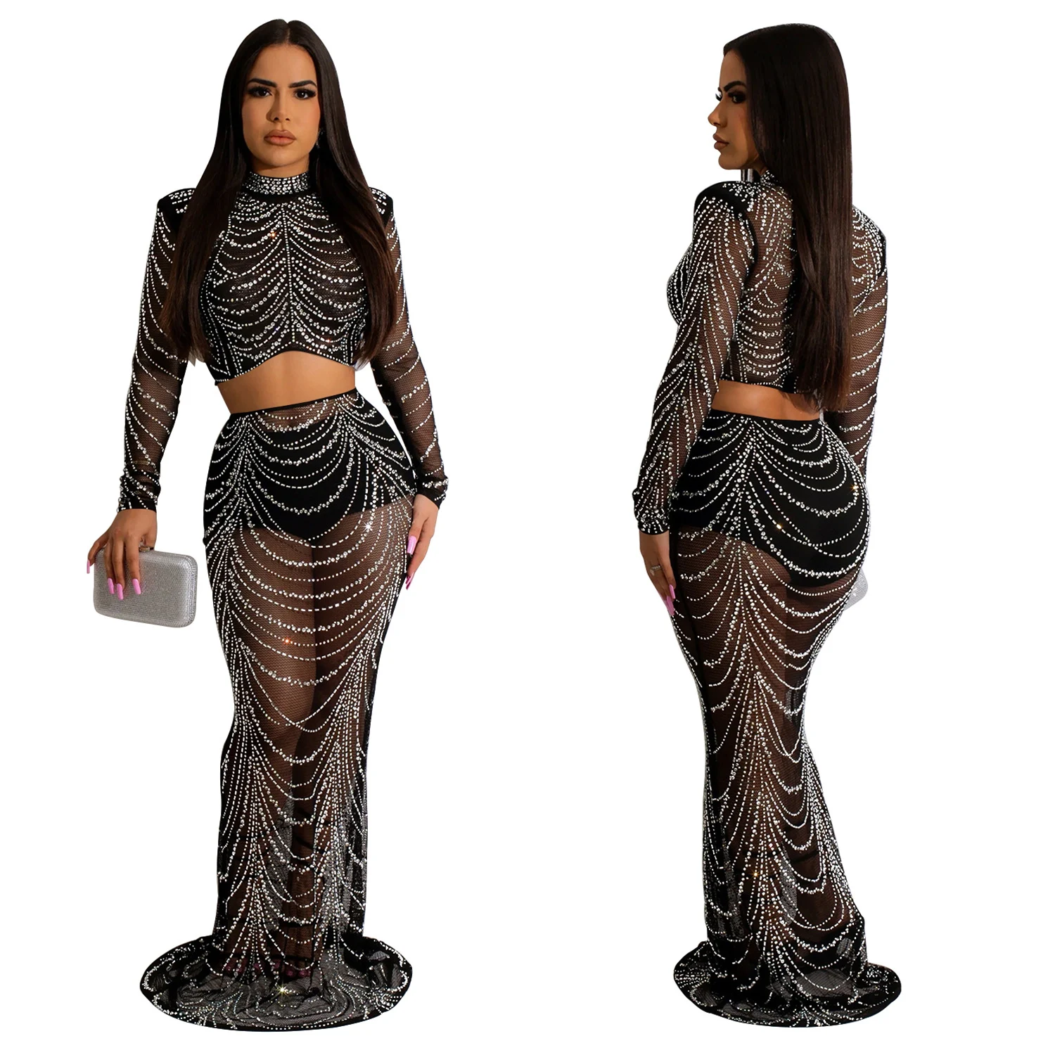 Title 5, Conjunto feminino de duas peças com vestido lon...