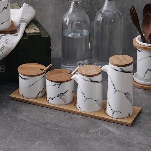 Title 4, Nordic Marbled Ceramic Seasoning Jar. Stylish a...