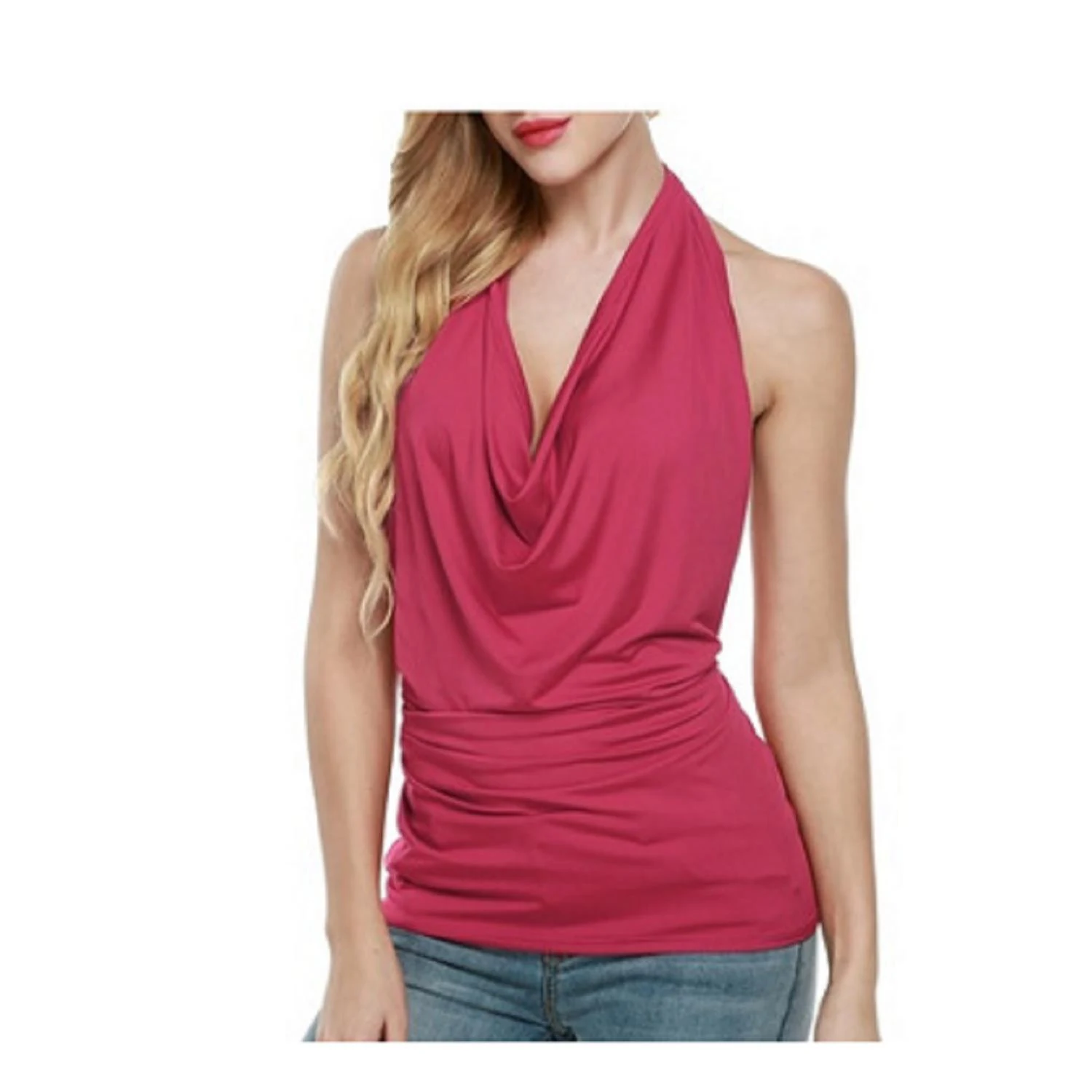 Slanke halter mouwloze haltertop met diepe V-hals en swinghals — foto 2