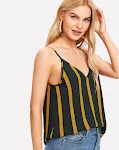 SHEIN Top canotta a righe con scollo a V doppio, spalline sottili, casual, sexy, estivo, senza schiena, multicolore da donna. — foto 1