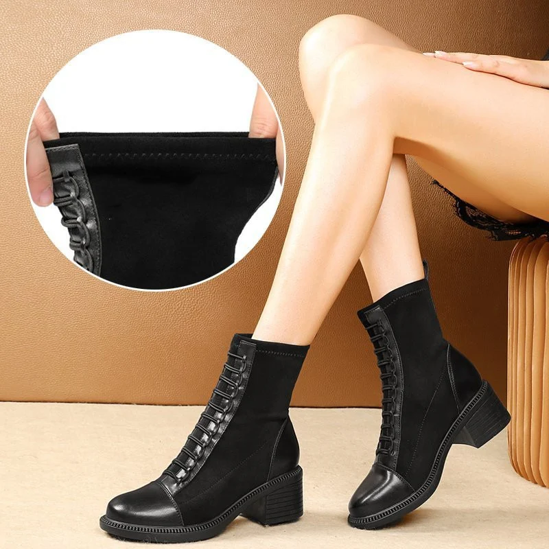 Botas de tornozelo de salto baixo grosso estilo britânico novas moda. Sapatos confortáveis e elegantes para um visual casual perfeito — foto 1