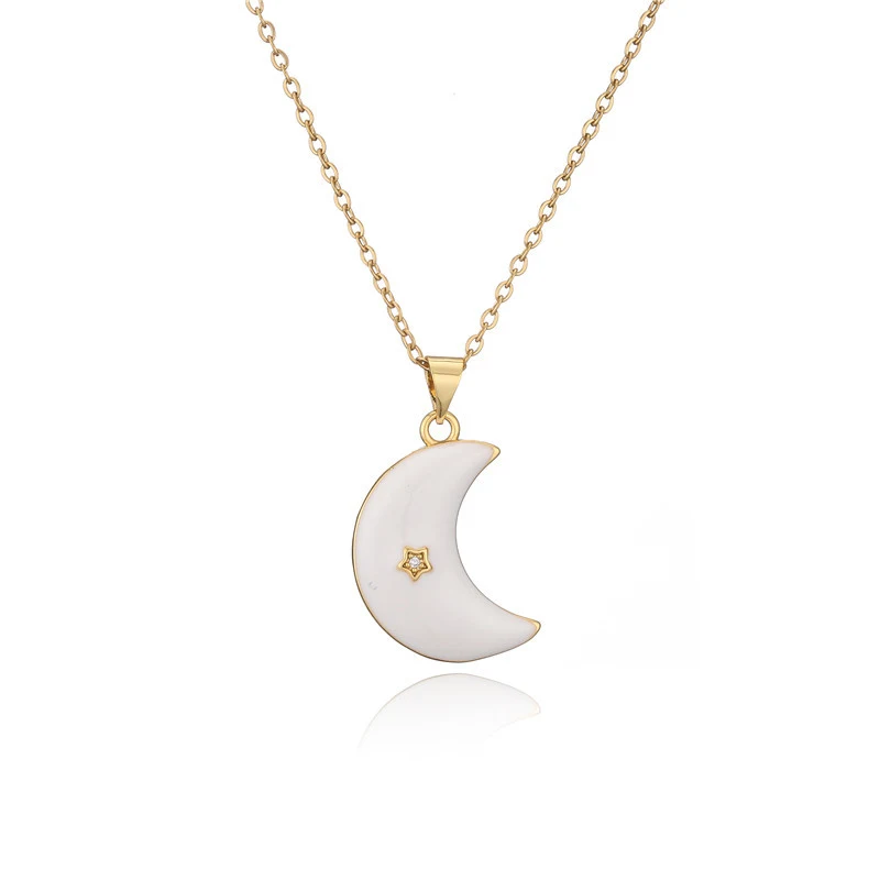 Colar com pingente de lua e estrela de óleo pingando moda transfronteiriça feminino, 4 cores opcionais, preservação da cor. Elegância para você. — foto 1
