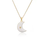Colar com pingente de lua e estrela de óleo pingando moda transfronteiriça feminino, 4 cores opcionais, preservação da cor. Elegância para você. — foto 1