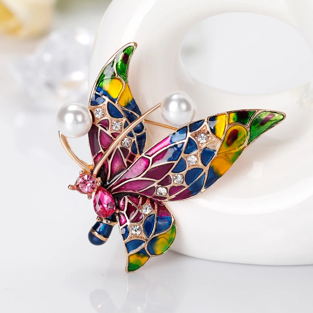 Mode diamanten ingelegde geschilderde insect vlinder broche, elegante accessoire voor revers, jassen en meer, voegt sprankeling toe — foto 3