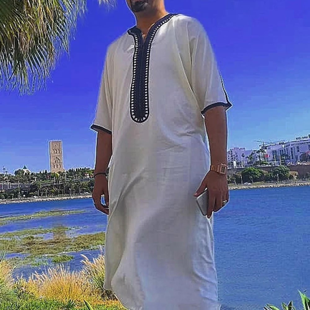 Youth Solid Color Summer Loose Cotton Casual Collarless White Ordinary Ethnic Style Shirt — photo 2