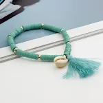 Pulseira Boêmia Arco-íris de Argila Polimérica Colorida com Tassel de Concha, Acessório Verão Charmoso — foto 6