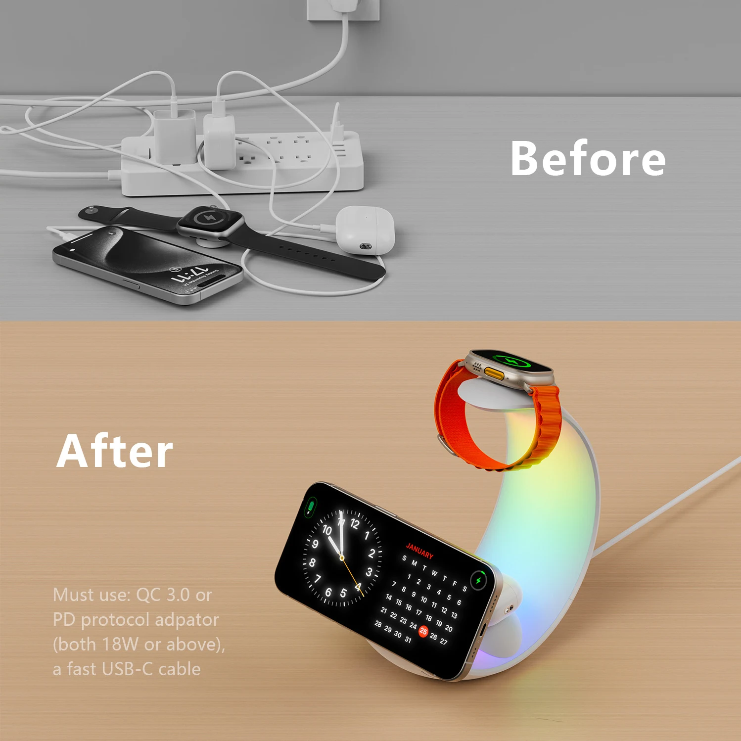 Small Moon Light Magnetic Three in One Wireless Charger. Charge your devices wirelessly, with a stylish moon light, all — photo 6