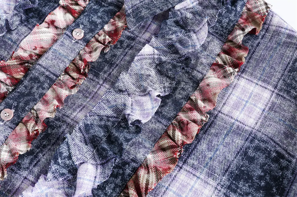 Moda solta design carcela renda plissada lapela camisa — foto 14