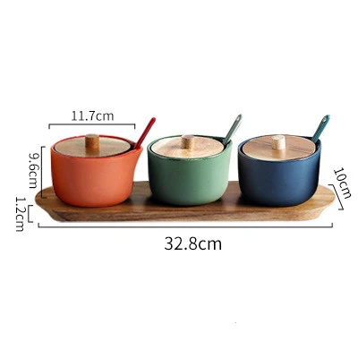 Conjunto doméstico de 3 peças de pote de tempero cerâmico e saleiro. Mantenha seus temperos organizados e adicione sabor às refeições. — foto 3