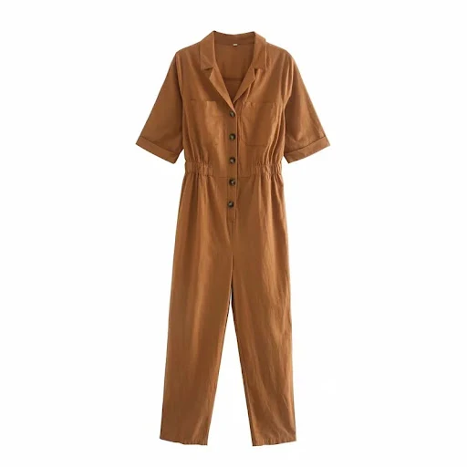 Title 2, Womens Spring New Short-Sleeved Linen Jumpsuit