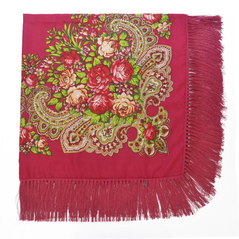 Title 14, Cachecol feminino retrô com estampa floral e fr...