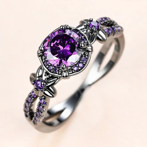 Title 3, Anel unissex Black Gold Opal Diamond Purple Rou...