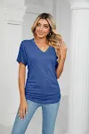 Women's leisure pullover V-neck solid color loose T-shirt, comfortable and casual. A perfect top for everyday wear, rela — photo 24