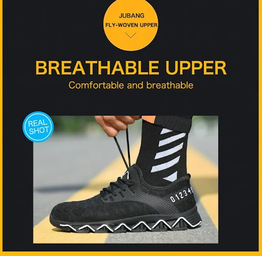 Title 10, Flying woven mid-top labor protection shoes. Co...