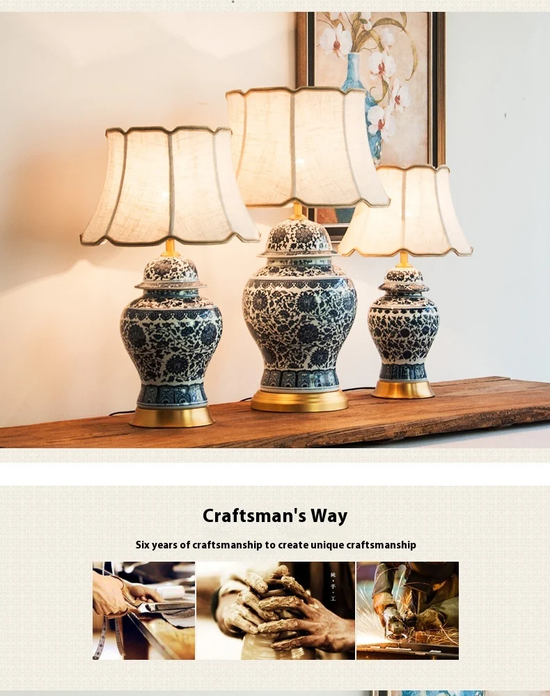 Title 4, New Chinese Table Lamp Blue And White Porcelain...