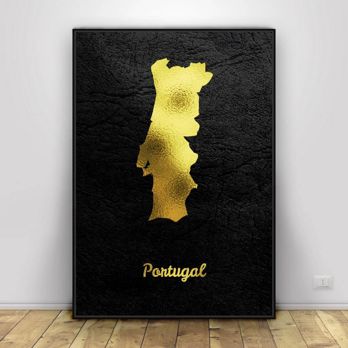 Decoração para sala de estar Portugal Mapa Dourado Tela Arte Pintura Poster Adicione um toque de elegância com esta obra de arte que apresenta o mapa de Portugal em dourado. — foto 1