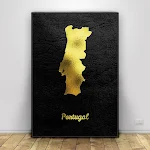 Decoração para sala de estar Portugal Mapa Dourado Tela Arte Pintura Poster Adicione um toque de elegância com esta obra de arte que apresenta o mapa de Portugal em dourado. — foto 1