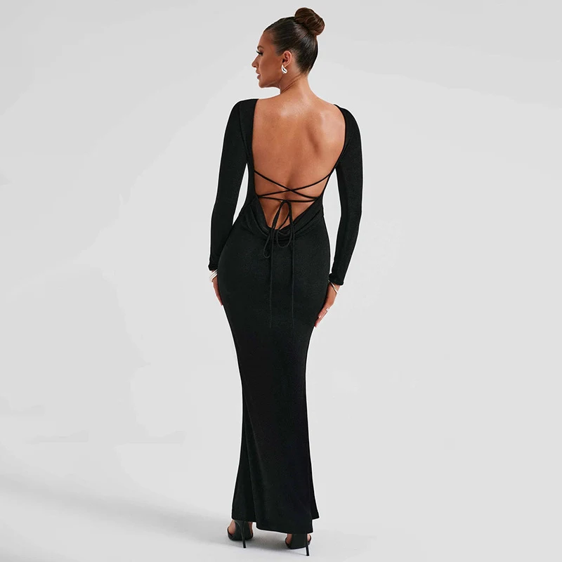 European And American Style Elegant Women's Long Sleeve Autumn Hot Girl Slim Fit Long Dress — photo 2