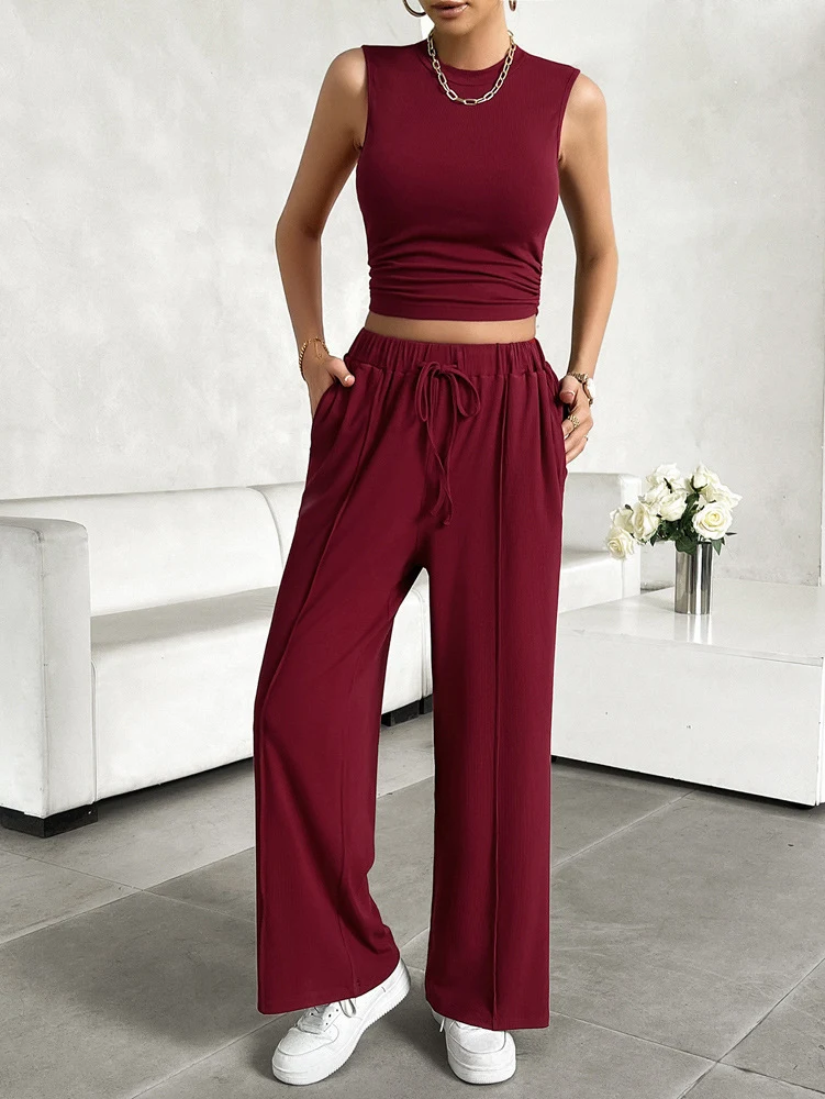 Title 10, Urban Casual Solid Color Top Vest Pants Suit. A...