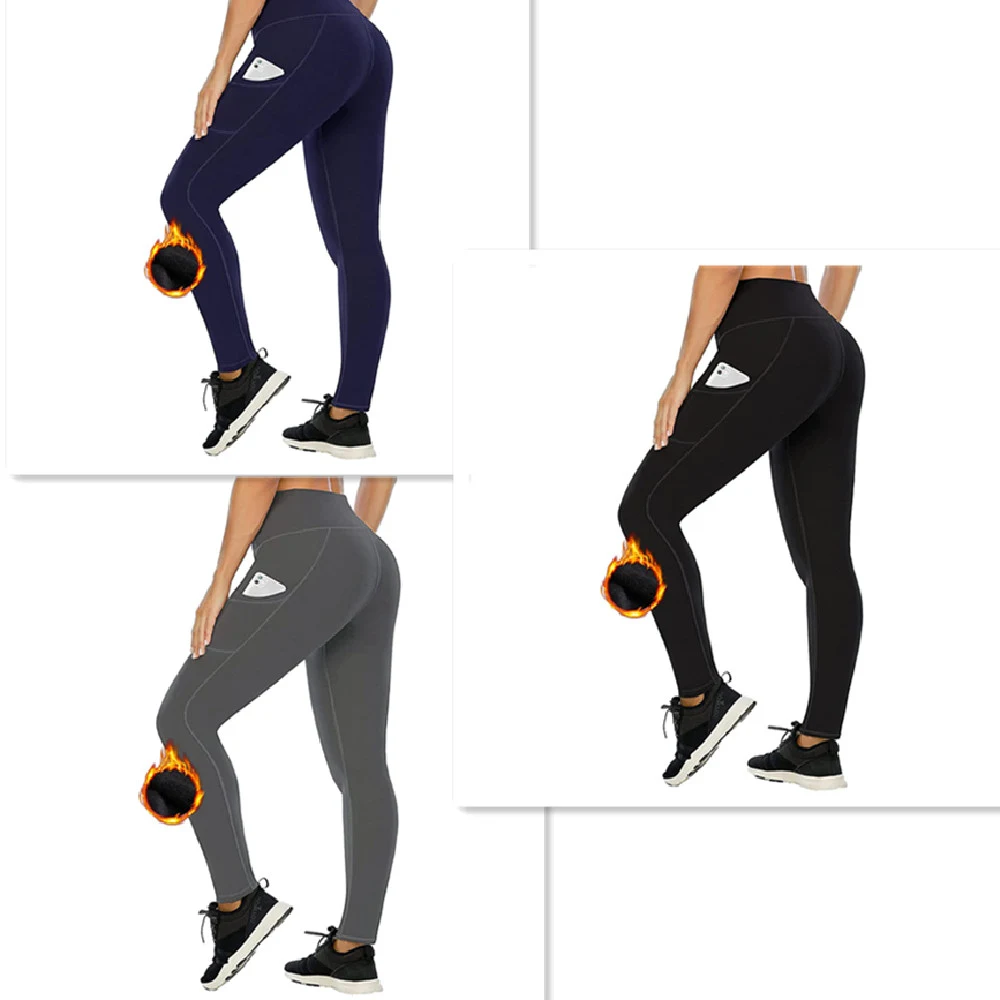 Damen Cropped High Waist Samt gepolsterte Leggings dick Tight Sport Hip Raise Yoga Hose für Training und Fitness — foto 2