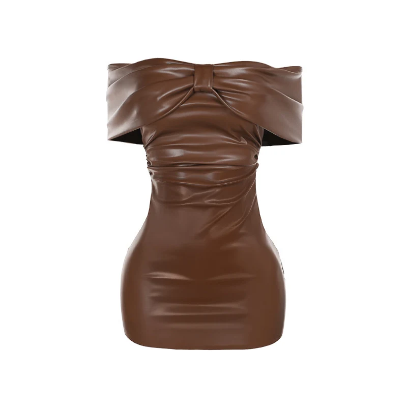 Vestido feminino de couro com laço slim fit de verão — foto 3