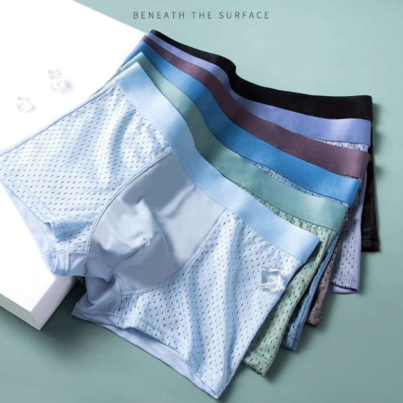 Title 2, Cuecas boxer masculinas Ice Silk Mesh, transpar...