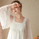 Saia para dormir em casa com renda bordada em malha, roupa de dormir confortável e elegante para relaxar e desfrutar de noites tranquilas e frescas. — foto 1