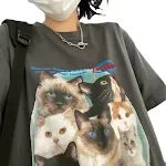 Women's Summer Korean Style Cat Print Half Sleeve T-shirt — photo 1