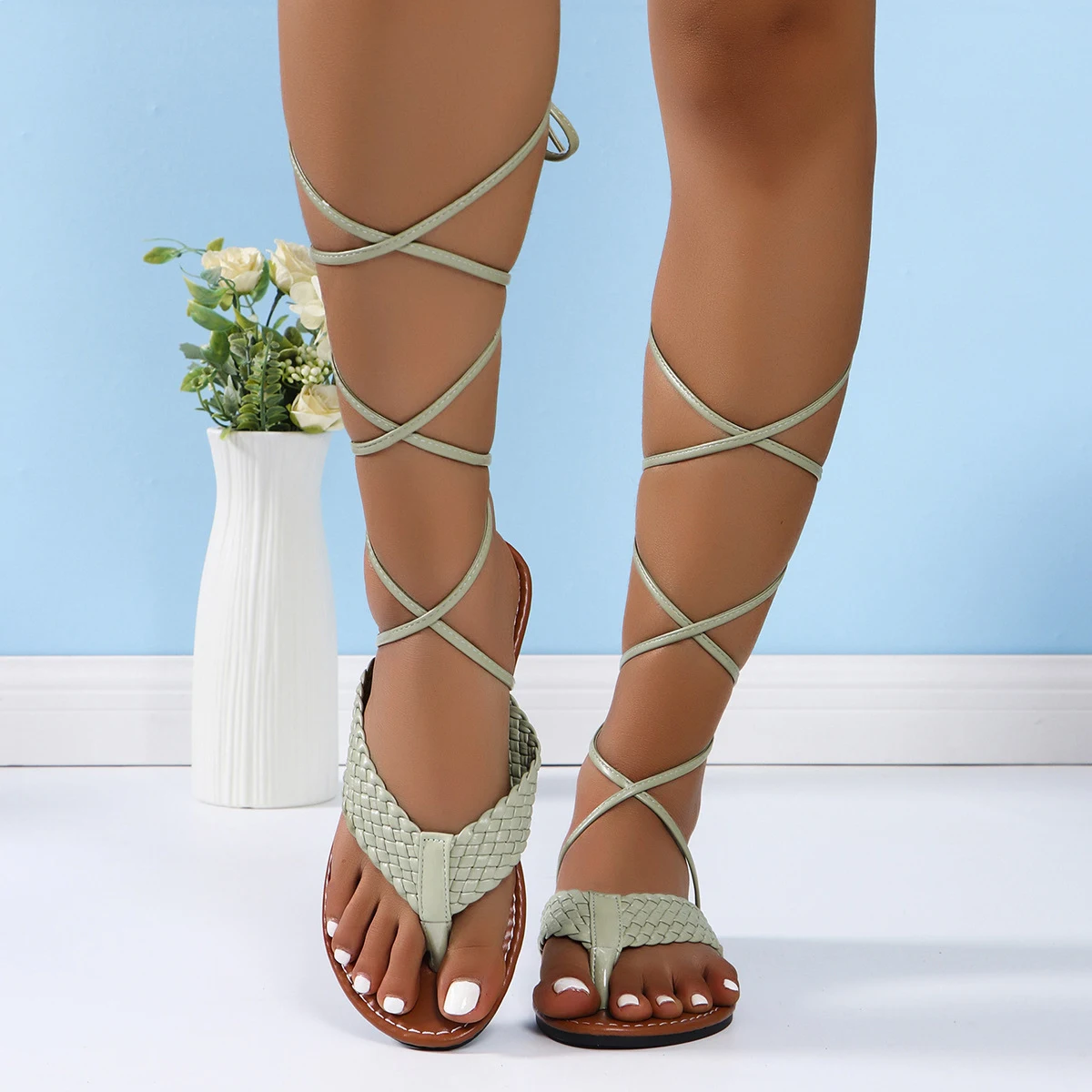 Title 17, Roman Style Flip-toe Flat Sandals for Women wit...