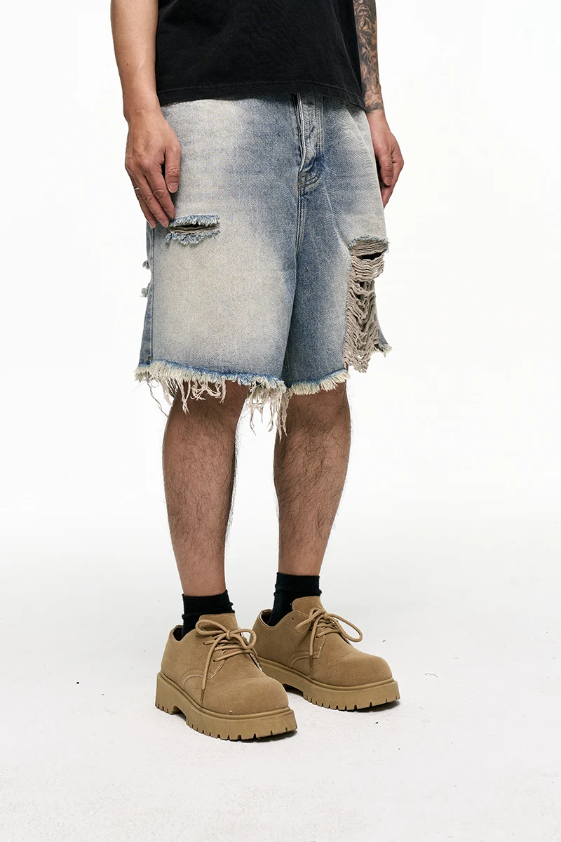 Retro Washed Old Men's Baggy Denim Shorts, Comfortable and Relaxed Fit for Summer, Vintage Style, Perfect for Casual Wea — photo 4
