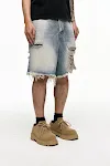 Retro Washed Old Men's Baggy Denim Shorts, Comfortable and Relaxed Fit for Summer, Vintage Style, Perfect for Casual Wea — photo 4