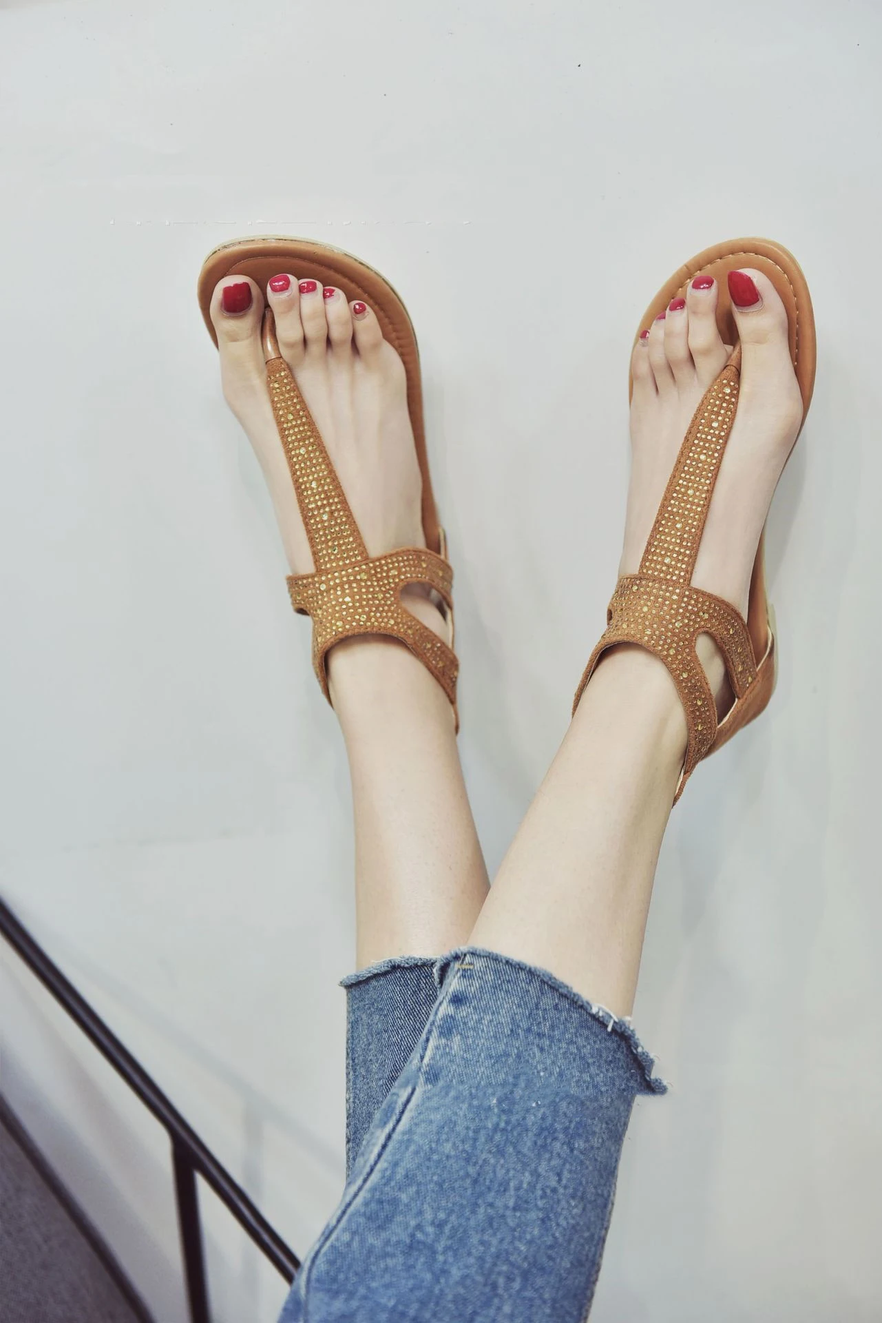 Title 4, Beach sandals with rhinestones for sparkling su...