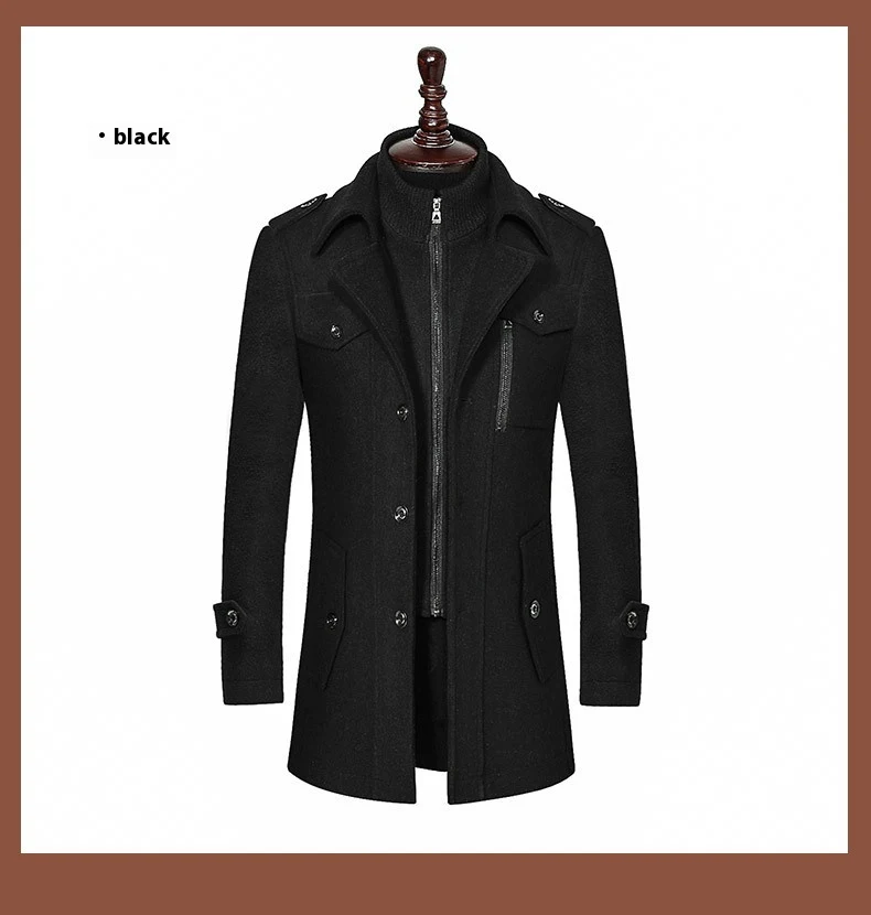 Title 8, Mens Woolen Coat with Double Collar and Vertic...