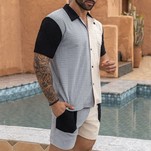 Title 25, Terno plus size masculino de manga curta, perfe...