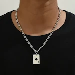 Colar Criativo de Aço Inoxidável Poker Black Peach A para Homens, um acessório elegante e ousado que complementa seu estilo e personalidade. — foto 1