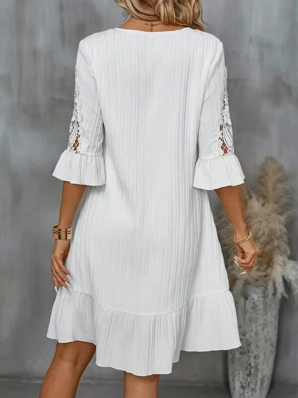 Title 4, Lace Patchwork Flared Sleeves Casual Dress. Ach...