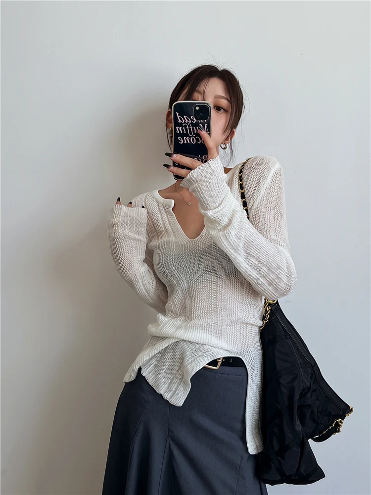 Title 5, Senior Sense Gentle Top V-neck Pit Strip Sweate...