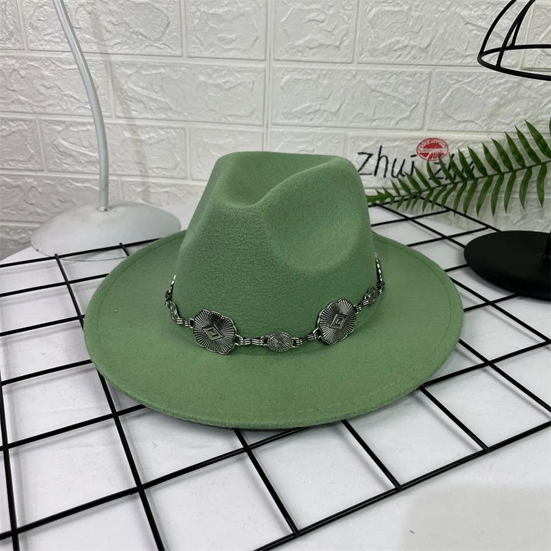 Silver Square Chain Top Hat Fedora Hat, wide brim, flat edge, woolen, perfect for a stylish look, suitable for both casu — photo 14