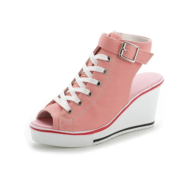 Women's high-top canvas fish mouth sandals, perfect for summer, comfortable and breathable for casual wear and a stylish — photo 16