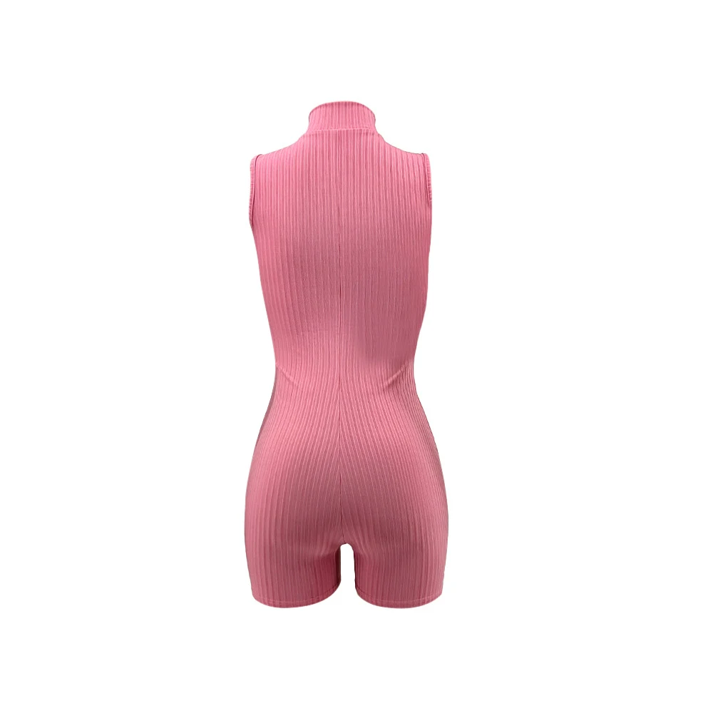 Rib Fabric Zip Sleeveless Straight One-piece Shorts, a comfortable and stylish summer essential. Perfect for a casual an — photo 23