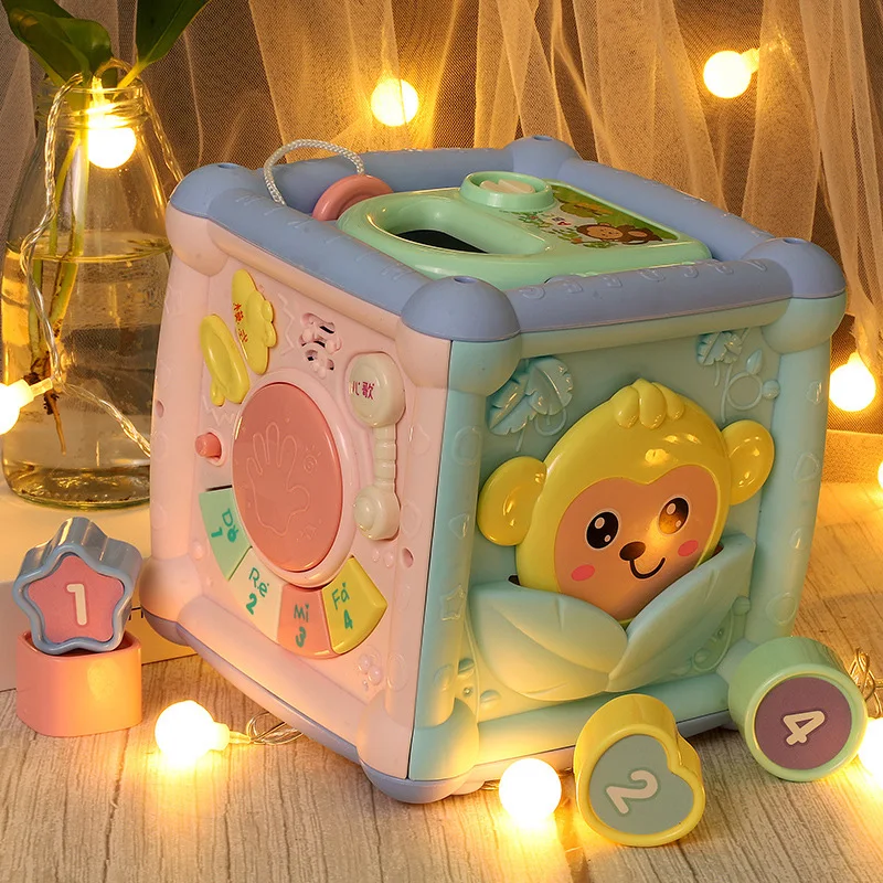 Caixa Musical para Bebê Tambor de Mão Engraçado Cubo de Atividades Blocos Geométricos Brinquedo Estimula o Desenvolvimento Infantil e a Diversão — foto 4