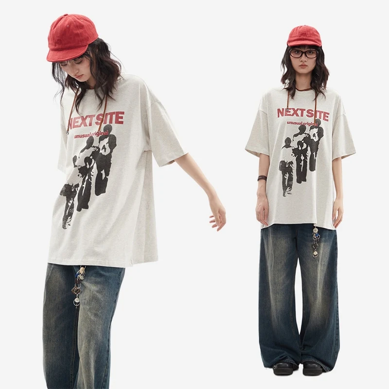 Title 7, Character Abstract Graphic Print Crew Neck Shor...