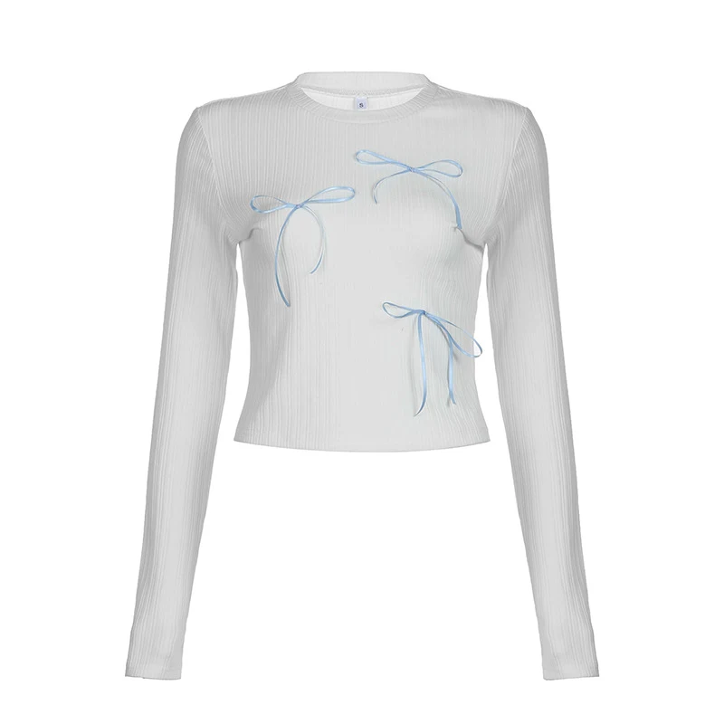 Camiseta de manga larga con patchwork de lazo y punto sencillo, ideal como prenda base. Elegancia y comodidad para tu estilo diario. — foto 5