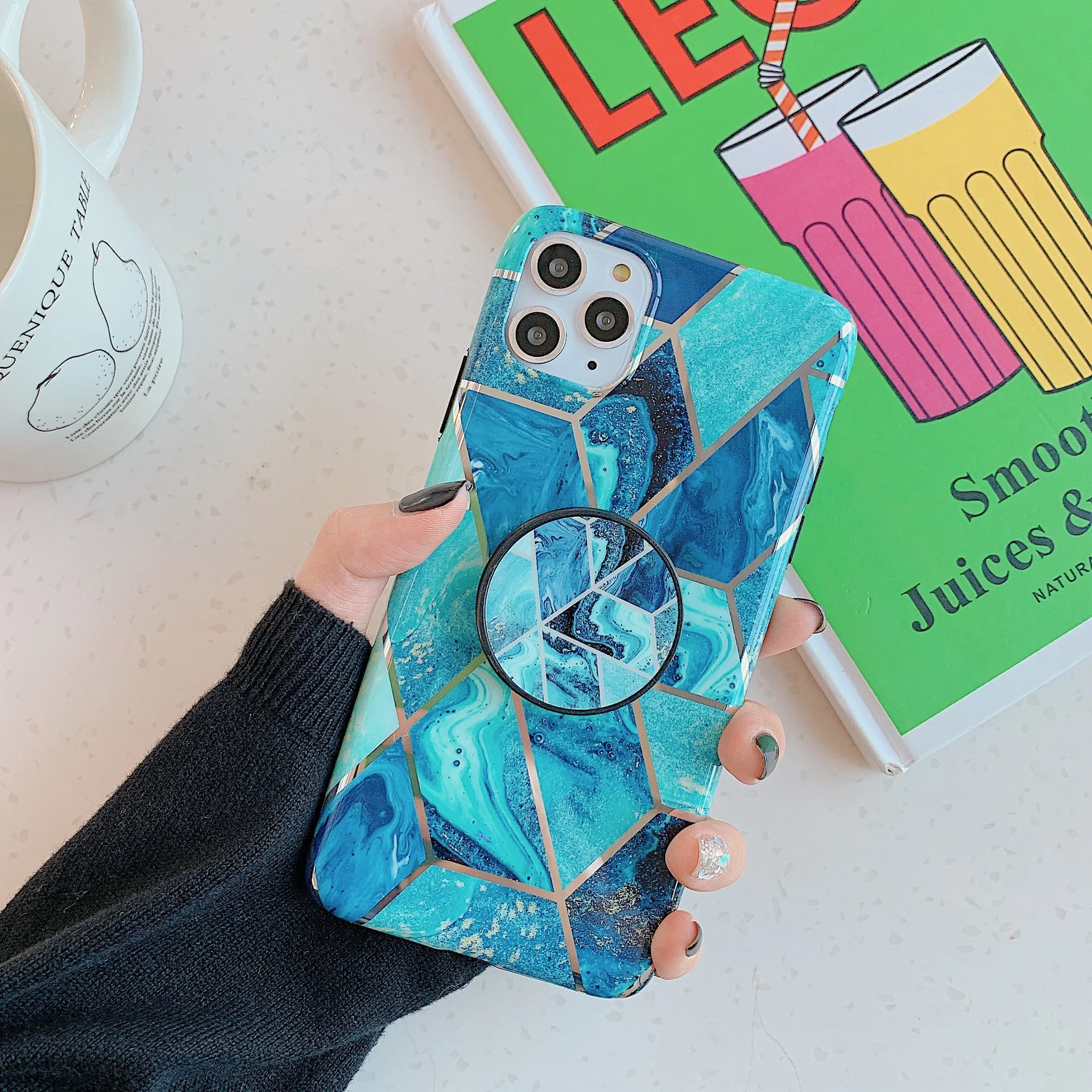Title 7, Geometric Mosaic Marble Folding Stand Phone Cas...