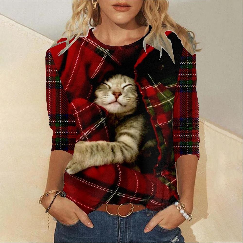 Women's Christmas element printed casual long sleeve t-shirt, comfortable fit, perfect for holiday season, stylish and e — photo 5