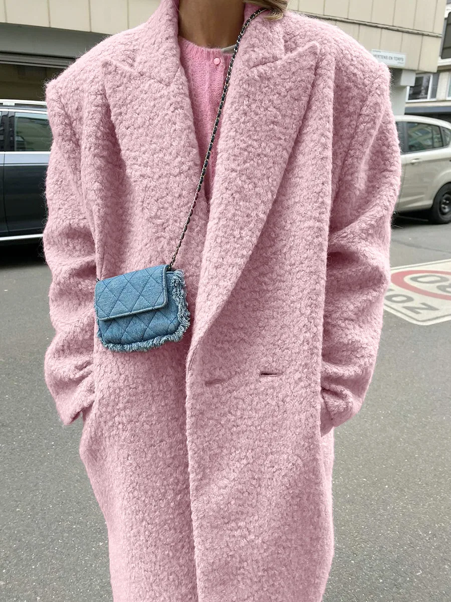 French style woolen thick lapel mid-length coat. Stay warm and stylish this winter with this comfortable and elegant coa — photo 6