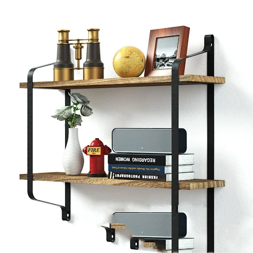 Title 3, Solid Wood Kitchen Wall Shelf with Wrought Iron...