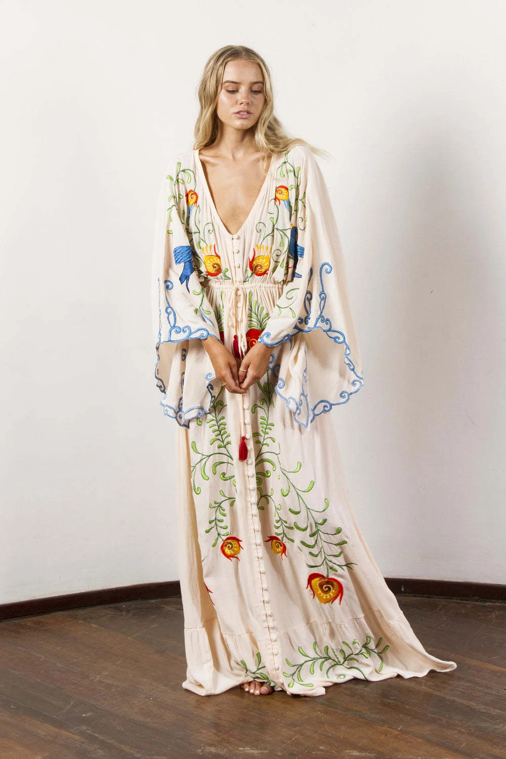 Bohemian Flower Embroidered Hollow Tassel Decorative Vintage Maxi Dress – a beautiful, flowing dress perfect for a styli — photo 2