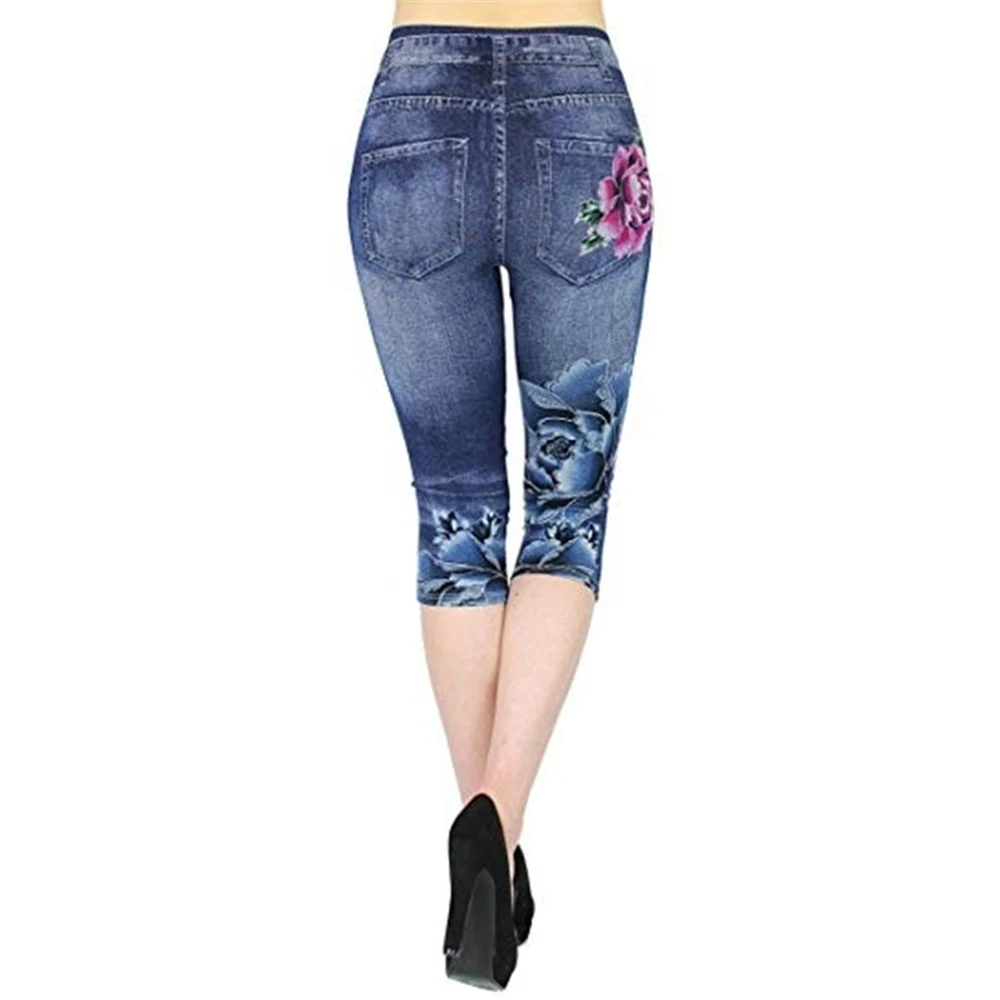 Leggings in denim alla moda da donna Pantaloni Cropped Comodi e versatili, ideali per un look casual, massima libertà di movimento e stile quotidiano. — foto 2